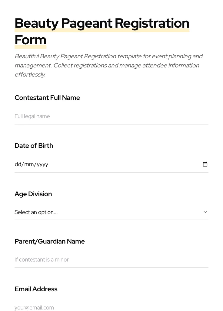 Beauty Pageant Registration preview