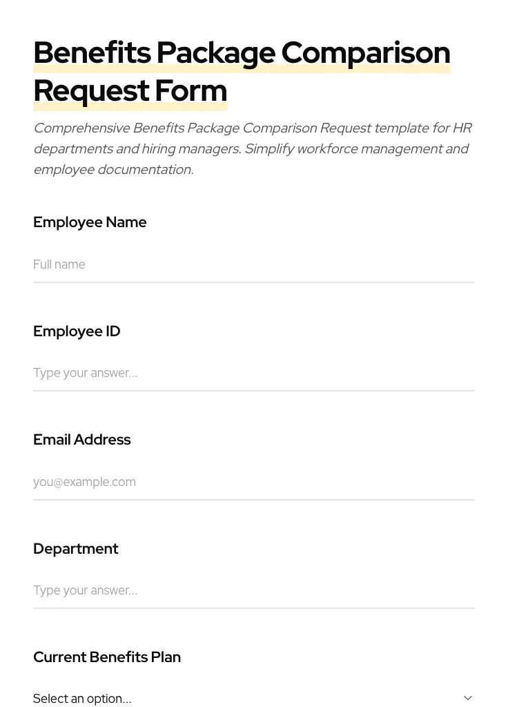 Benefits Package Comparison Request preview