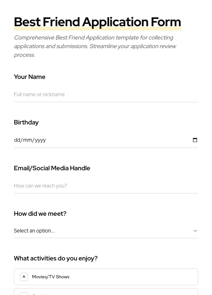 Best Friend Application preview