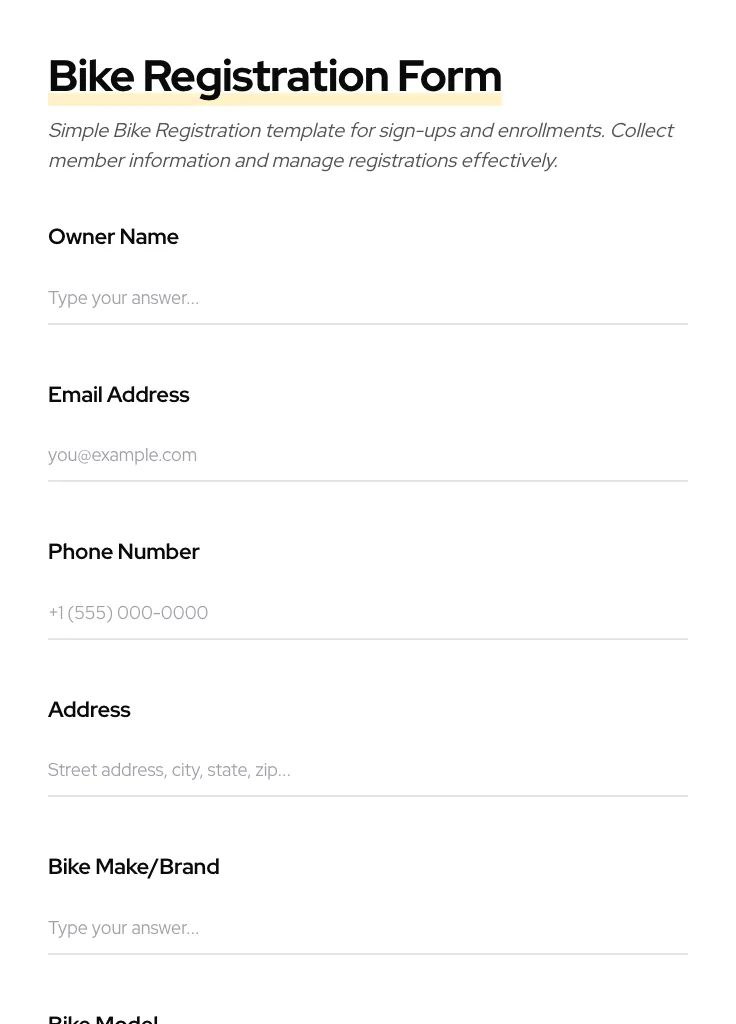 Bike Registration preview