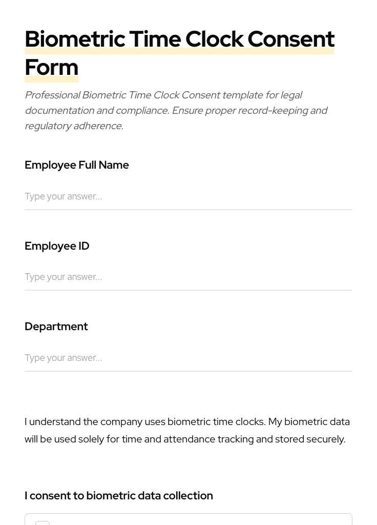 Biometric Time Clock Consent preview