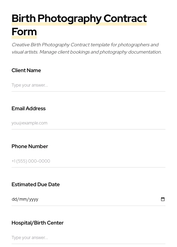 Birth Photography Contract preview