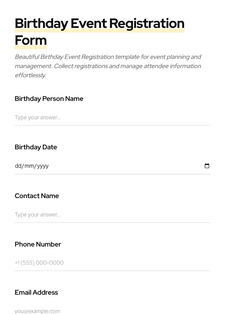 Birthday Event Registration preview