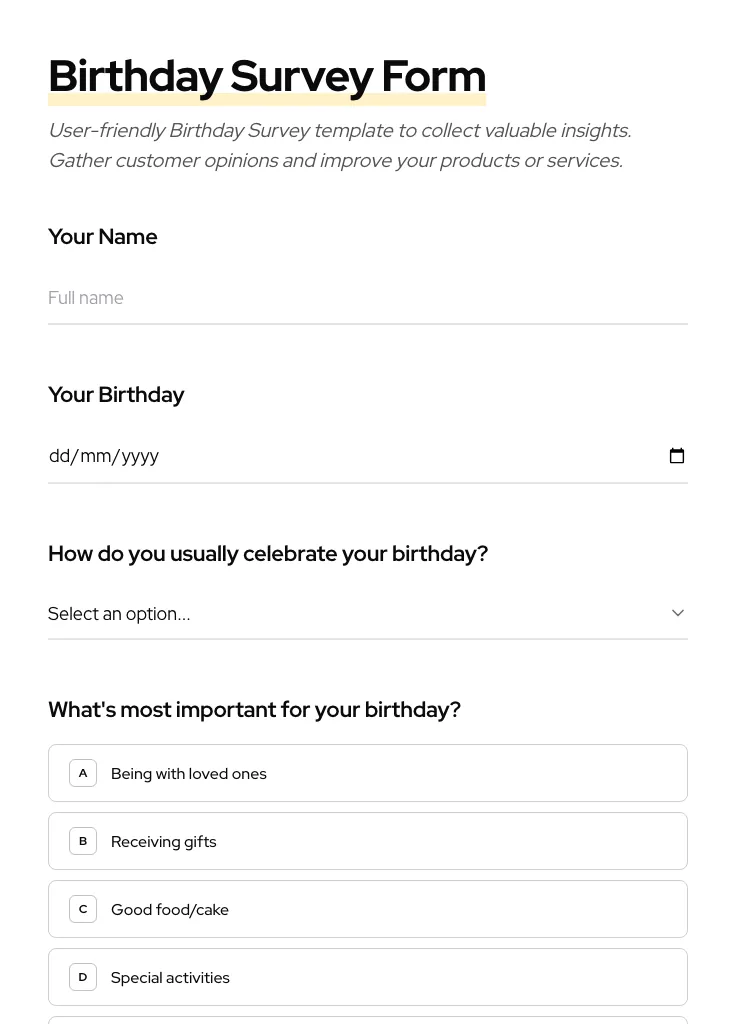 Birthday Survey preview