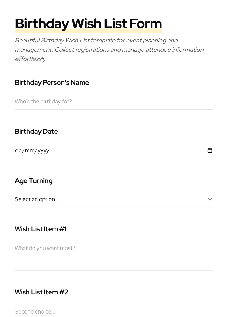 Birthday Wish List preview