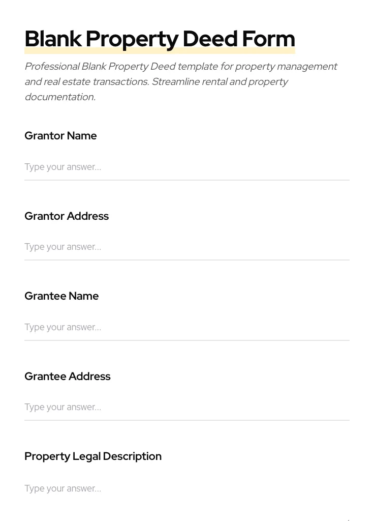 Blank Property Deed preview