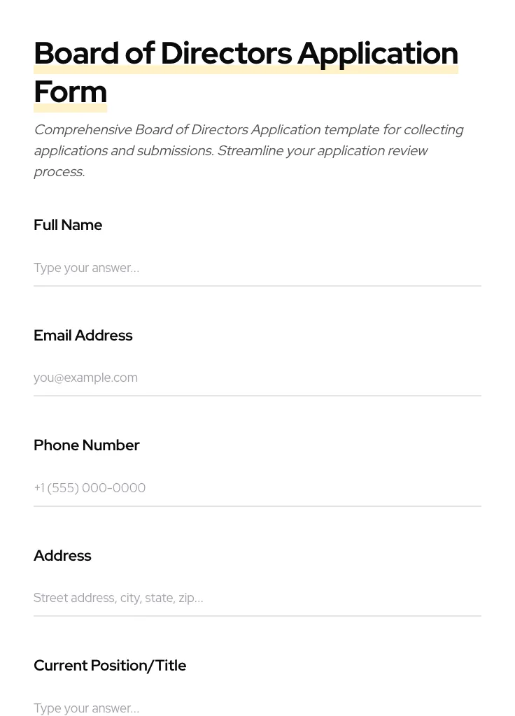 Board of Directors Application preview