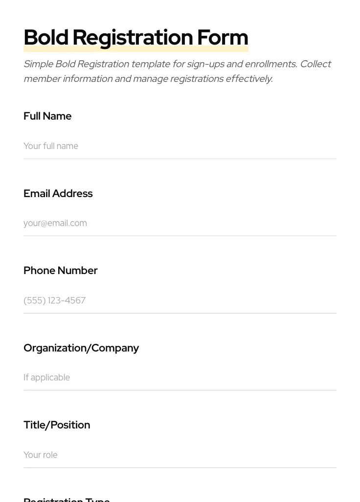 Bold Registration preview