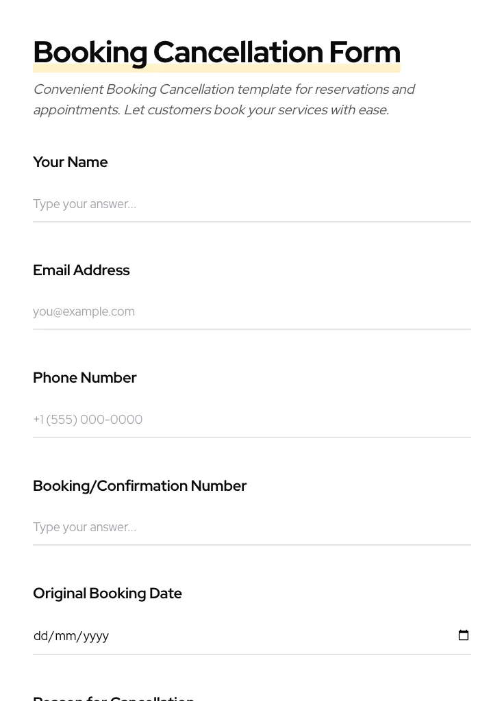 Booking Cancellation preview