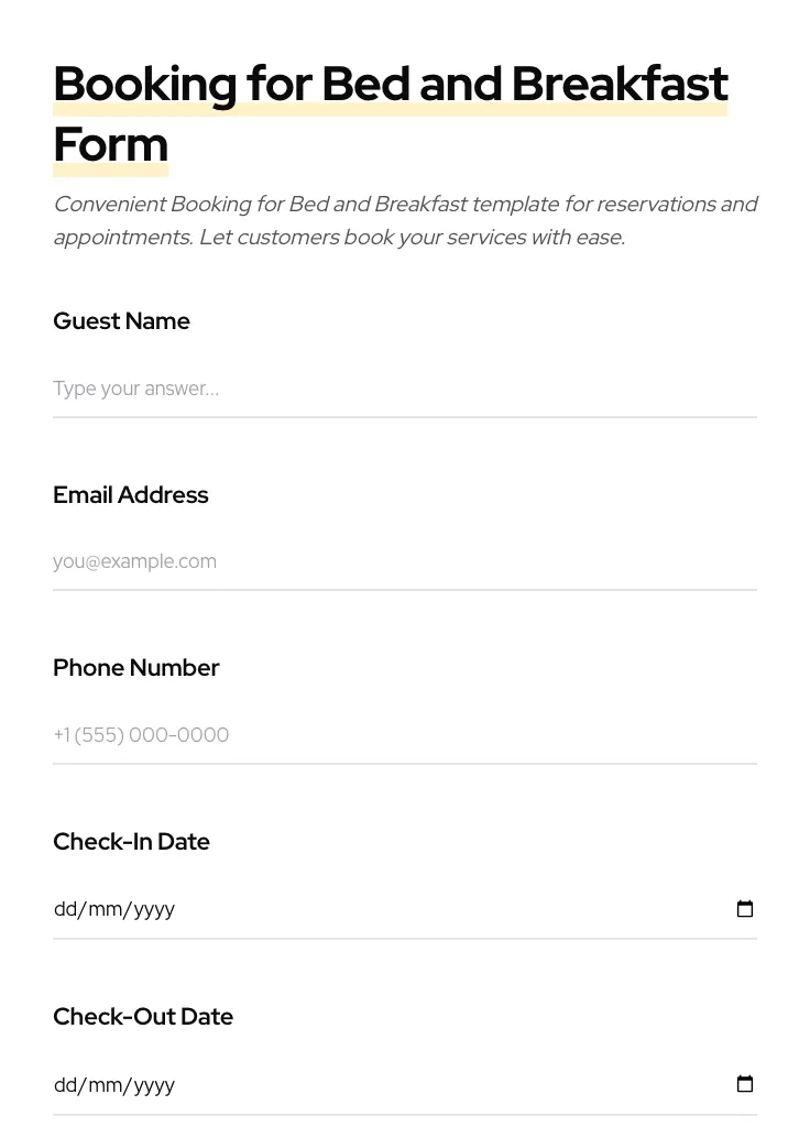 Booking for Bed and Breakfast preview