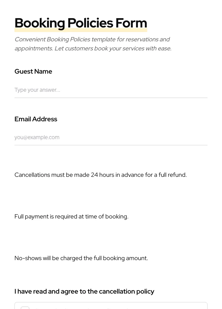 Booking Policies preview