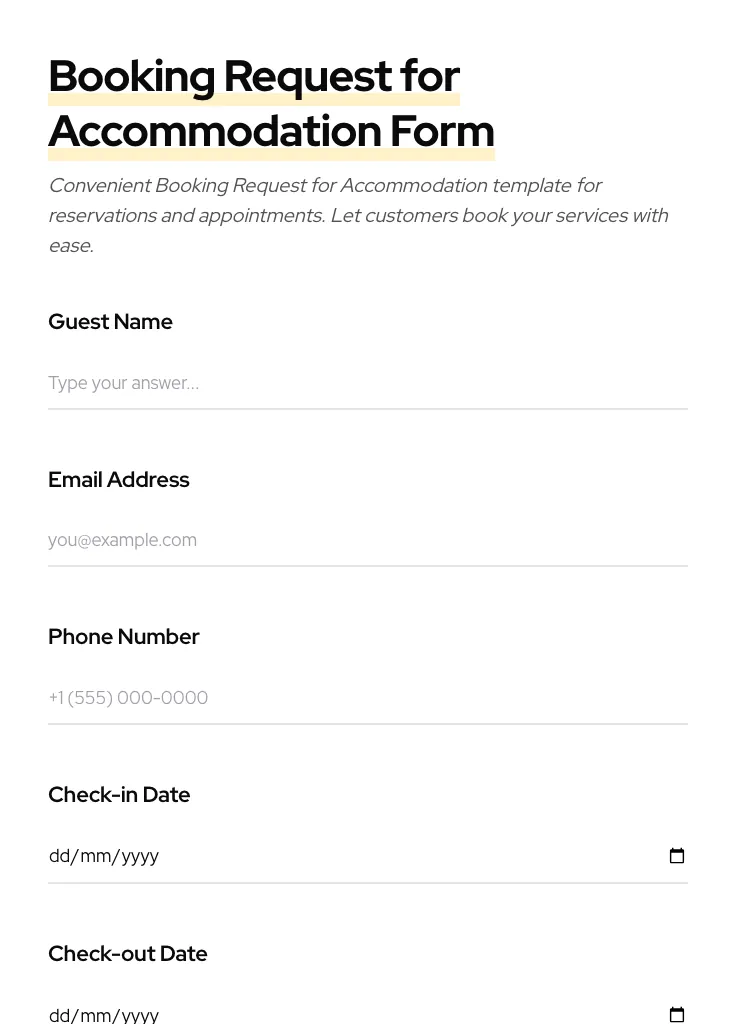 Booking Request for Accommodation preview