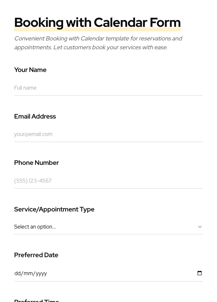 Booking with Calendar preview