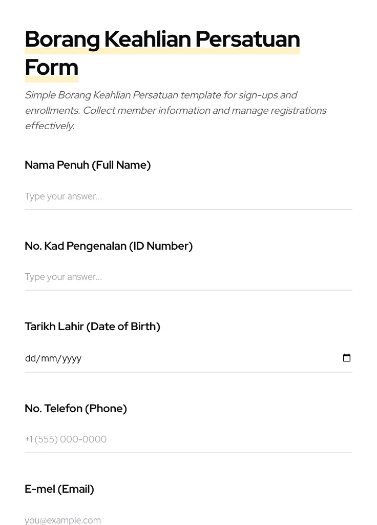 Borang Keahlian Persatuan preview
