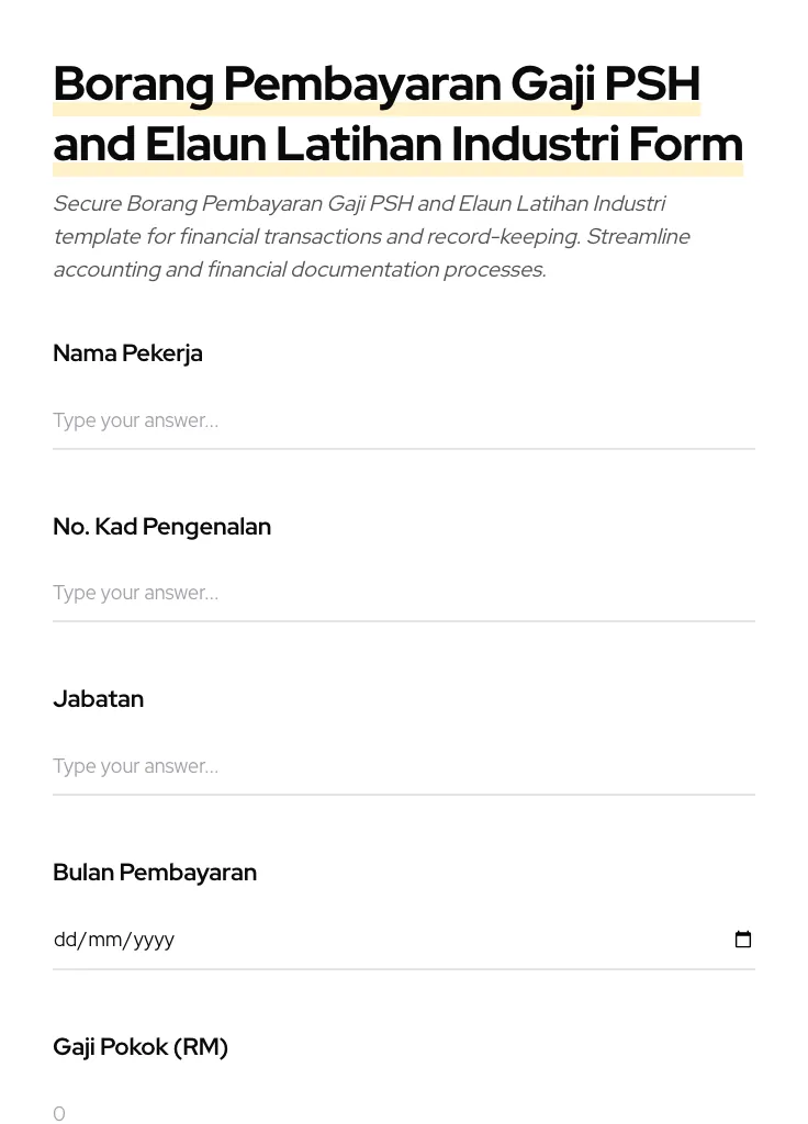 Borang Pembayaran Gaji PSH and Elaun Latihan Industri preview