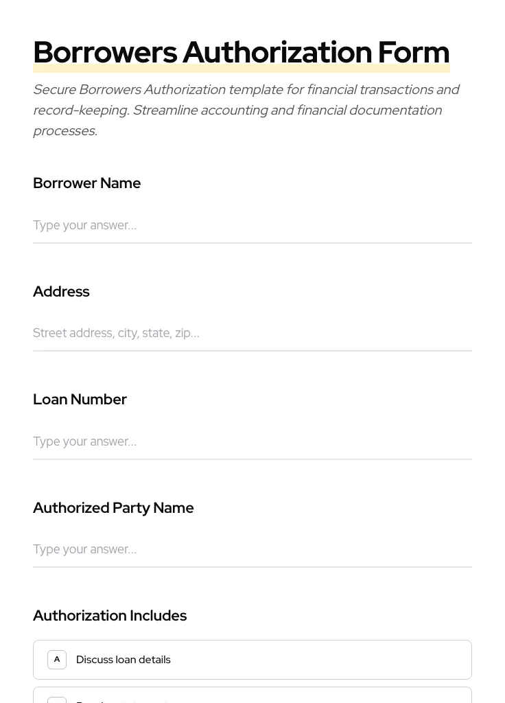 Borrowers Authorization preview