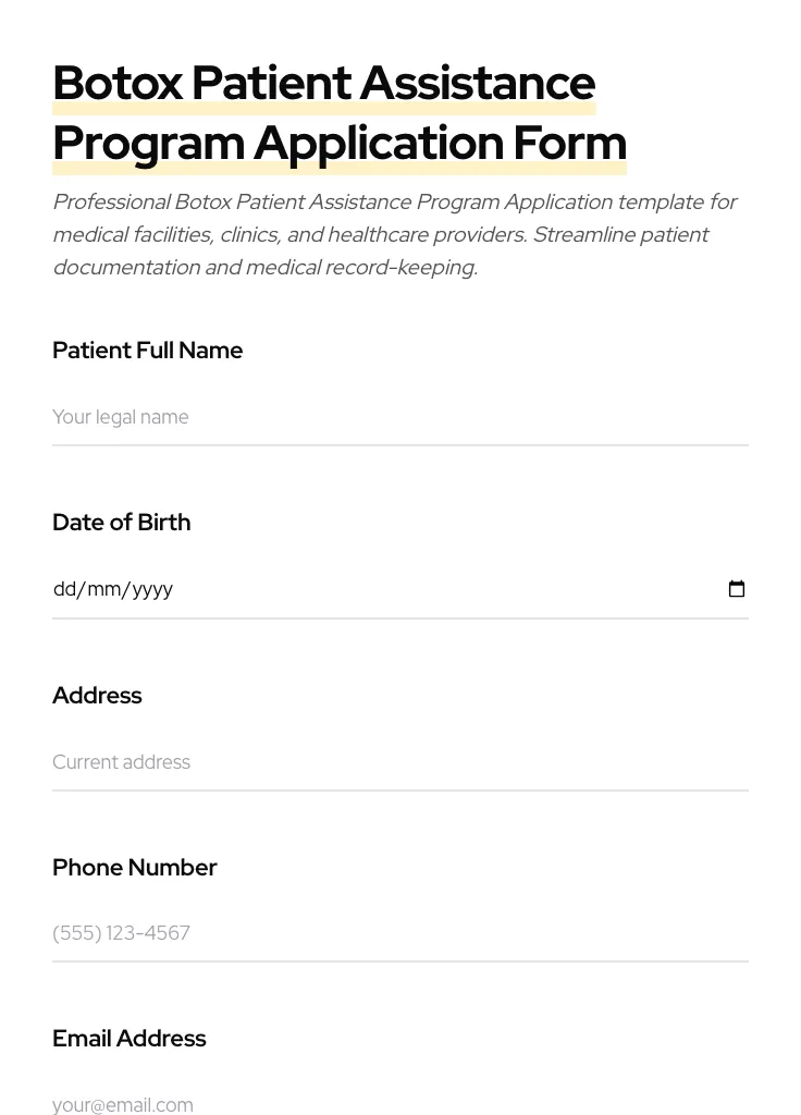 Botox Patient Assistance Program Application preview