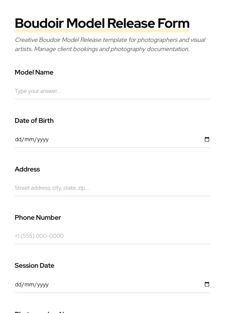 Boudoir Model Release preview