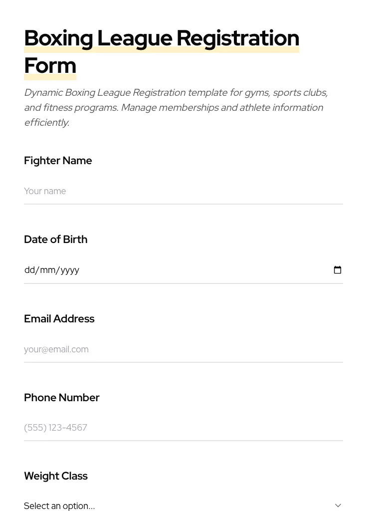 Boxing League Registration preview