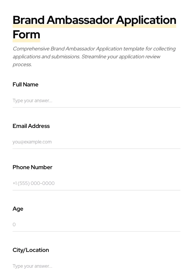 Brand Ambassador Application preview