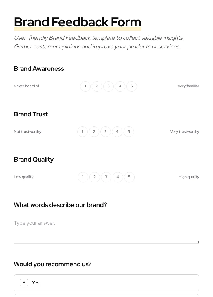 Brand Feedback preview