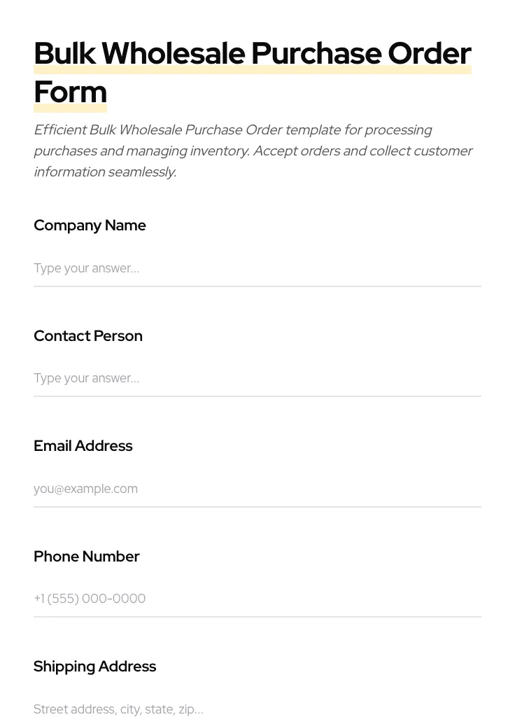 Bulk Wholesale Purchase Order preview