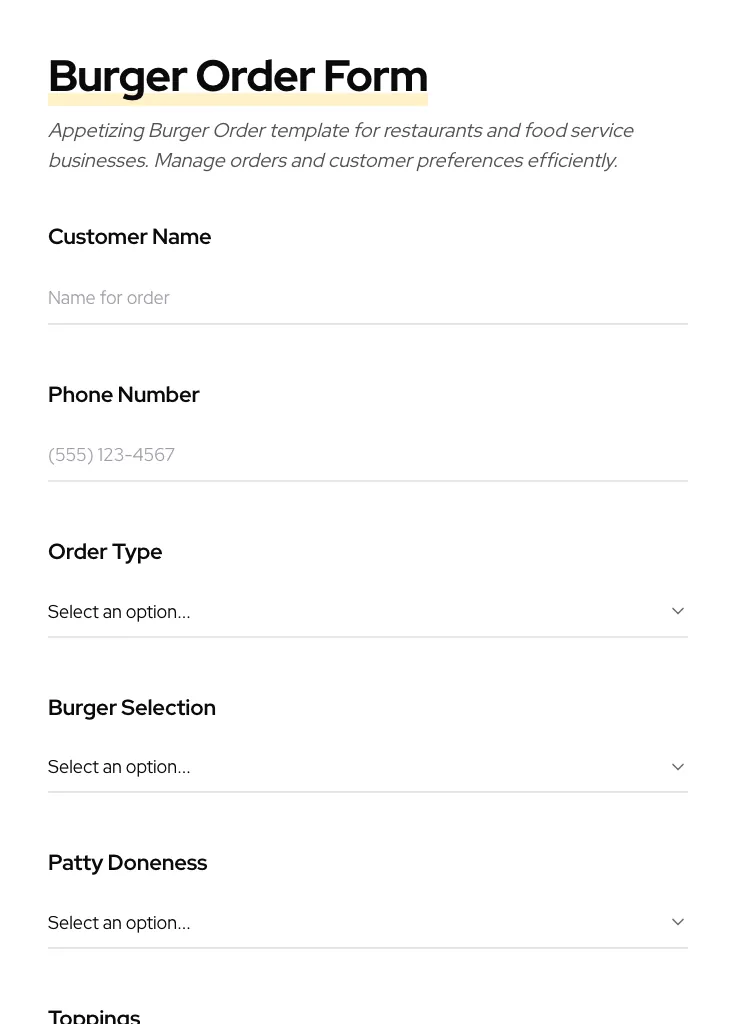 Burger Order preview