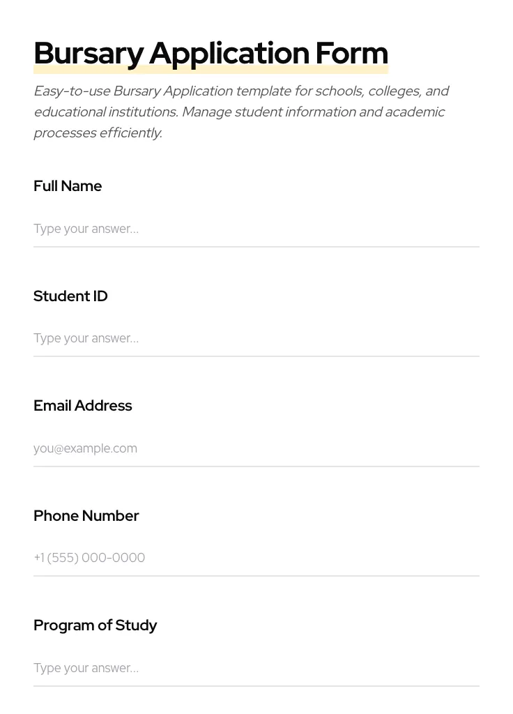 Bursary Application preview