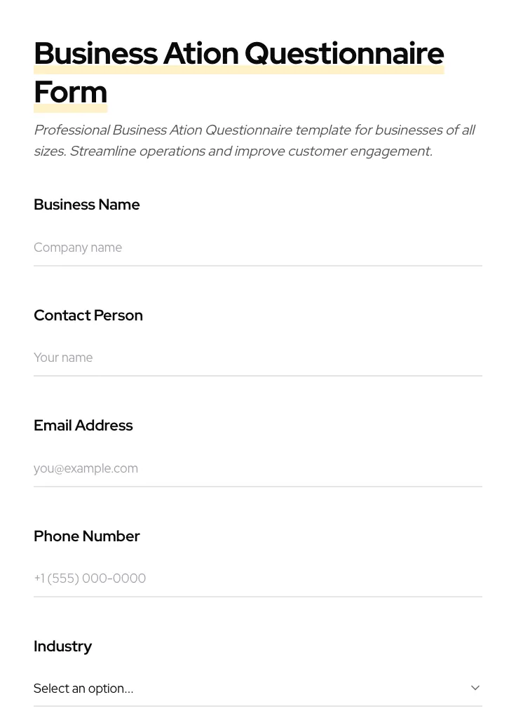 Business Ation Questionnaire preview