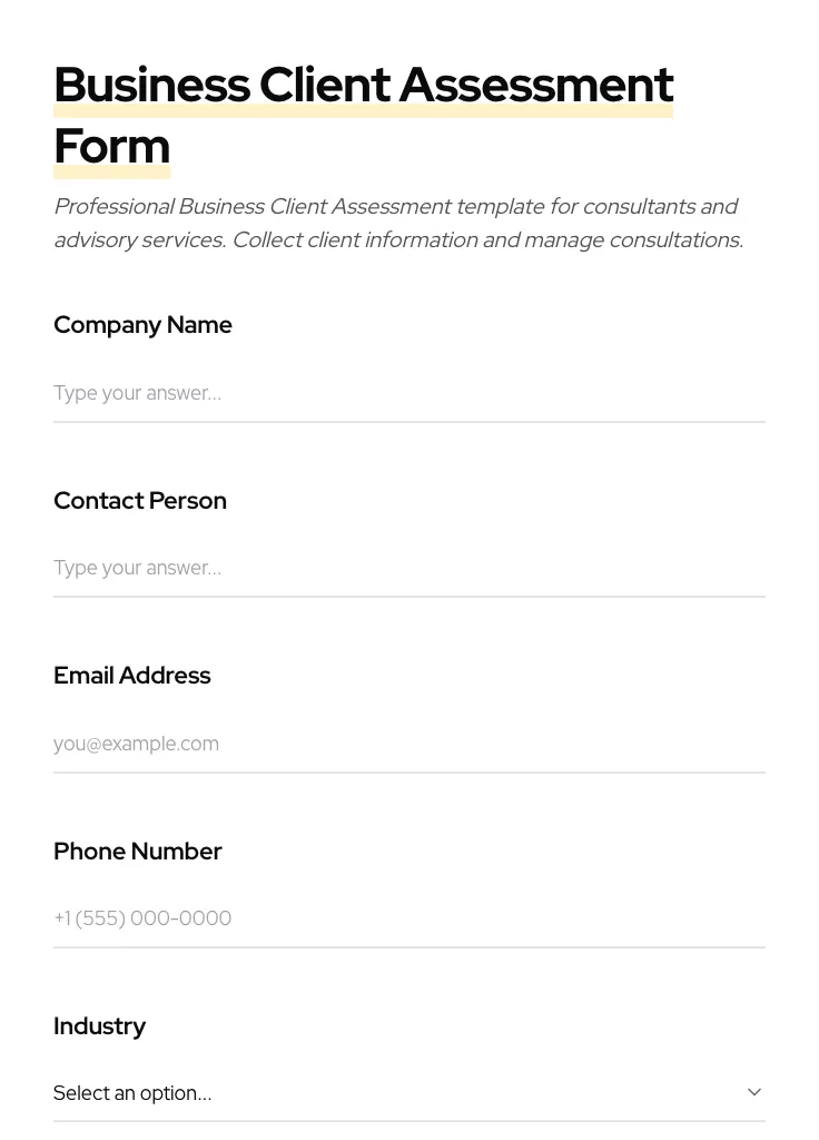 Business Client Assessment preview