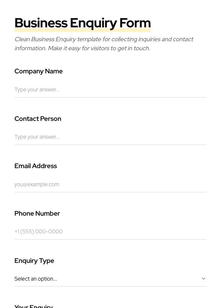 Business Enquiry preview