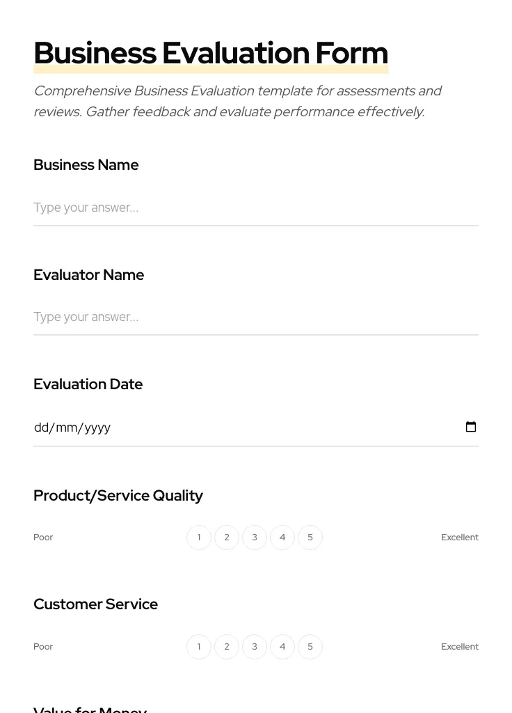 Business Evaluation preview