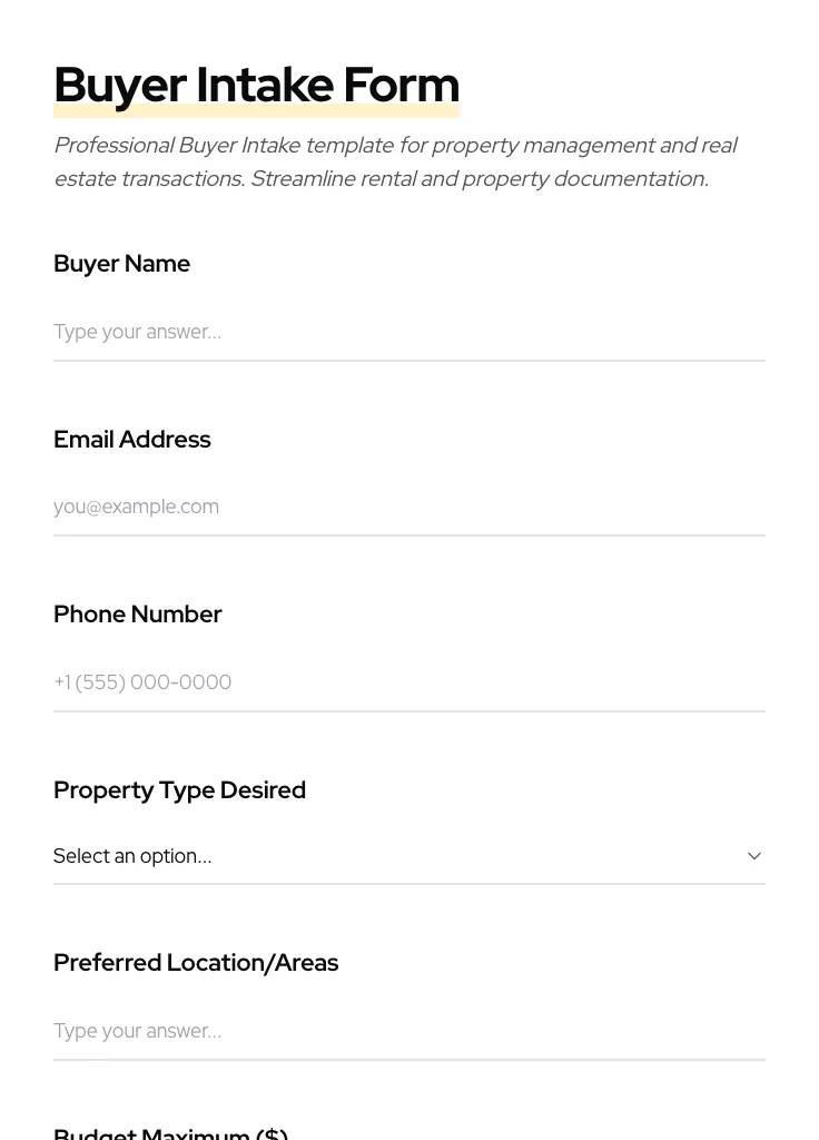 Buyer Intake preview