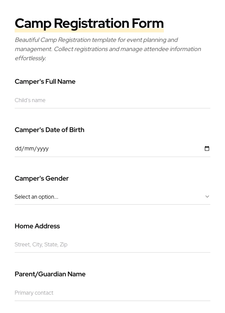 Camp Registration preview