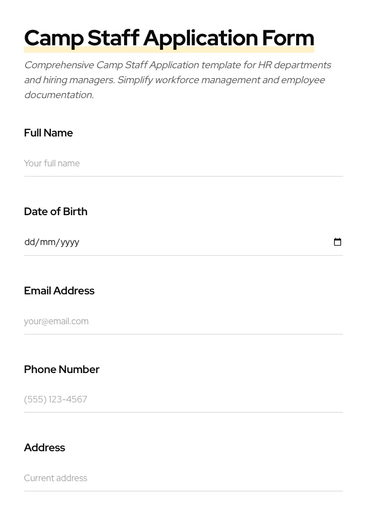 Camp Staff Application preview