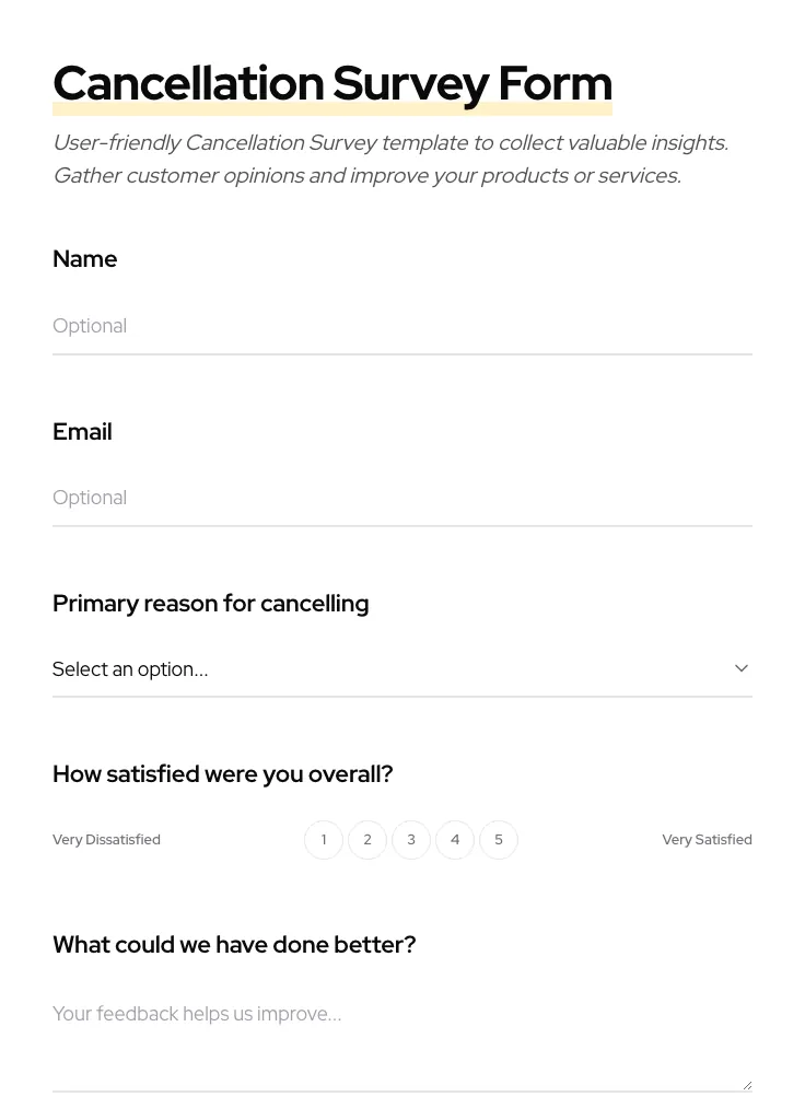 Cancellation Survey preview