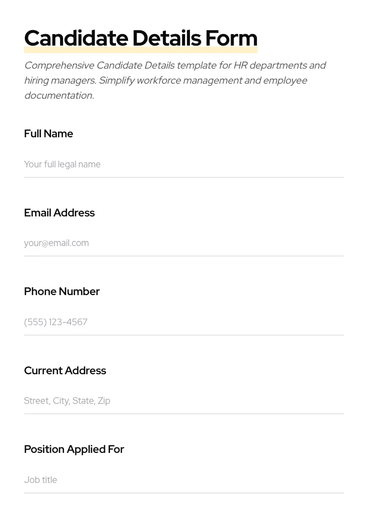Candidate Details preview