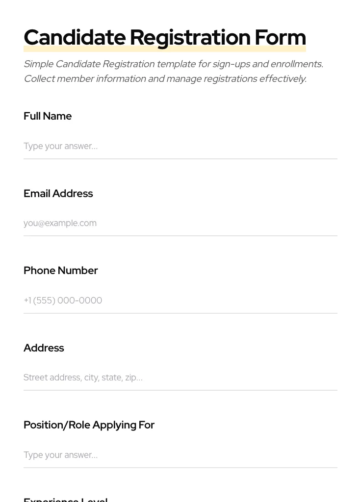 Candidate Registration preview