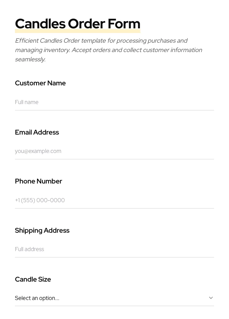 Candles Order preview