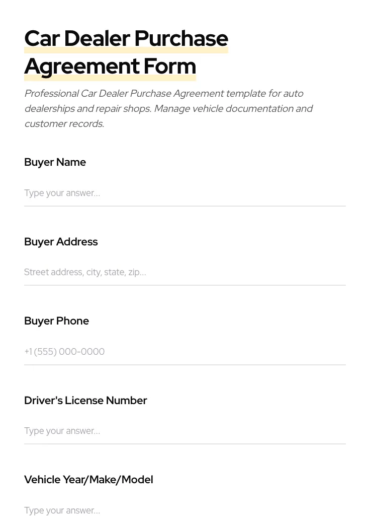 Car Dealer Purchase Agreement preview