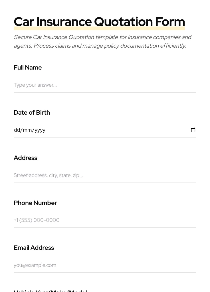 Car Insurance Quotation preview