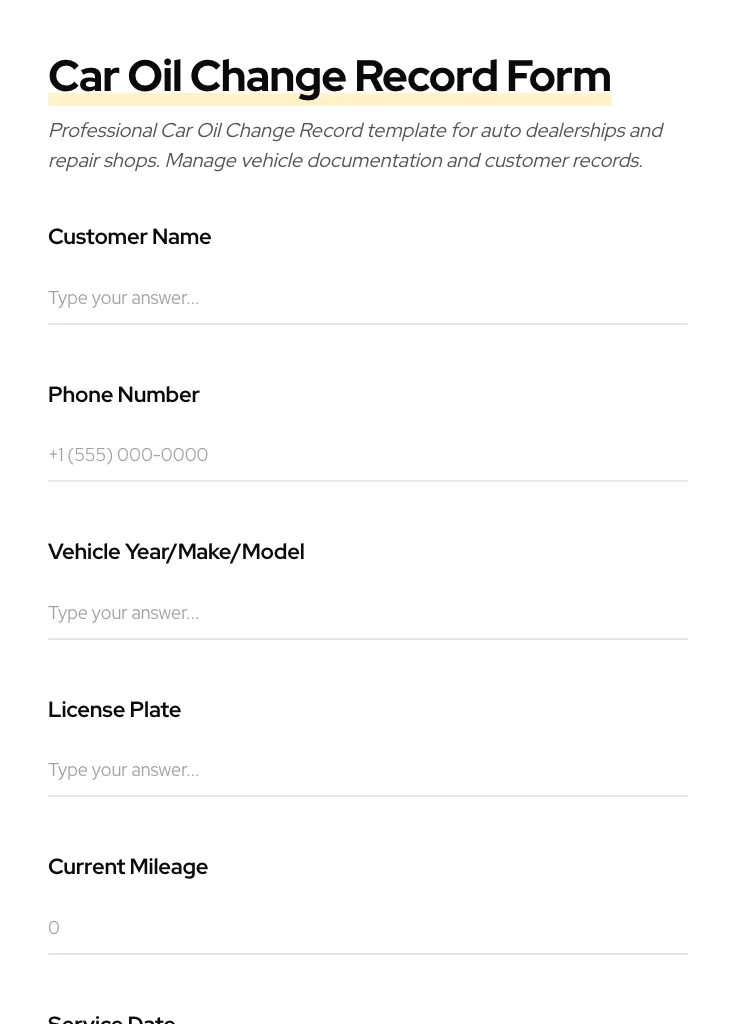 Car Oil Change Record preview