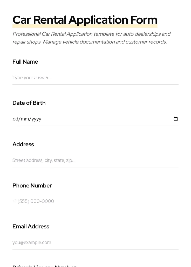 Car Rental Application preview