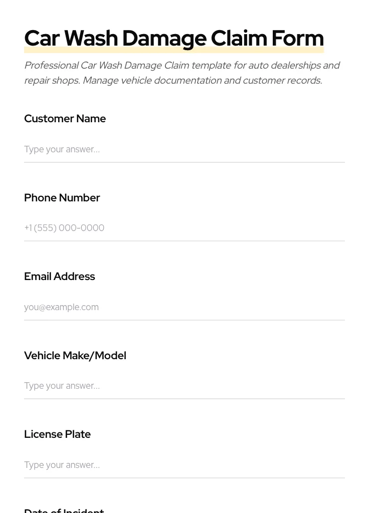 Car Wash Damage Claim preview