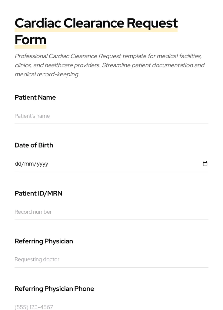 Cardiac Clearance Request preview