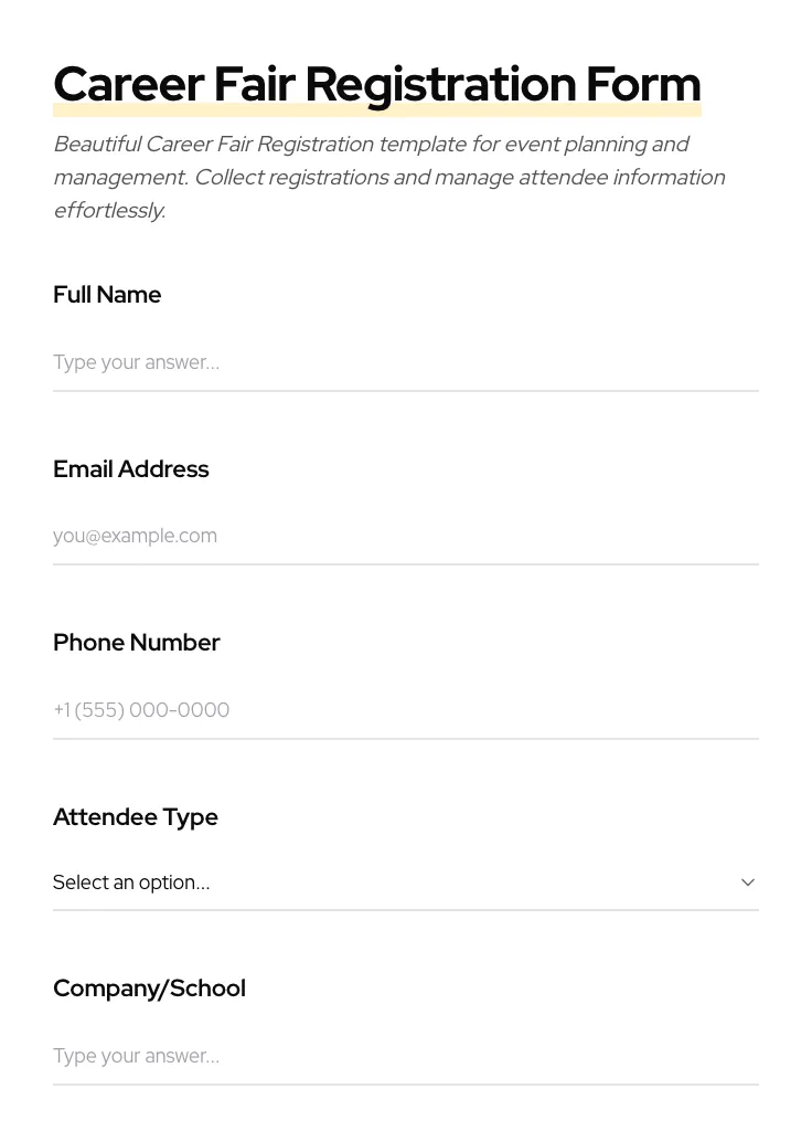 Career Fair Registration preview