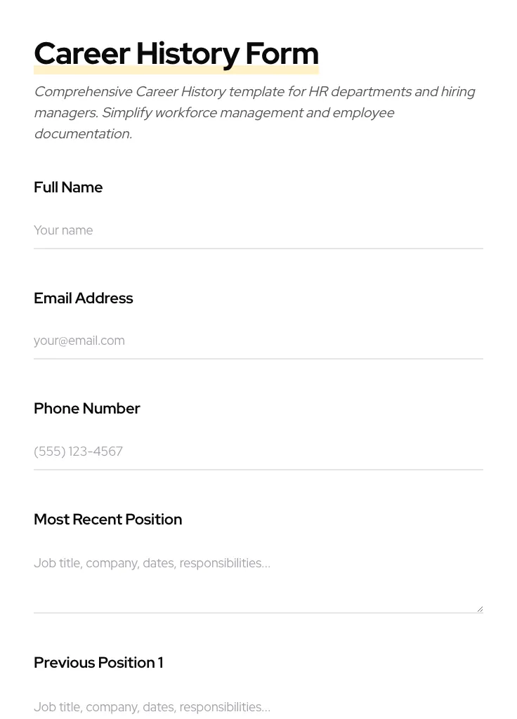 Career History preview