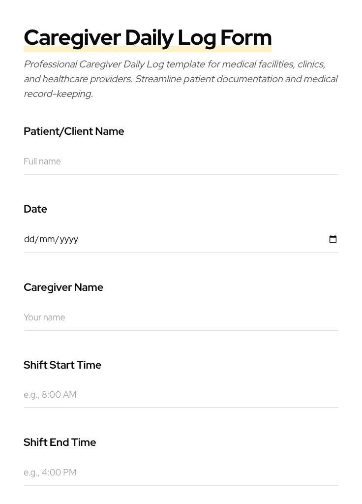 Caregiver Daily Log preview