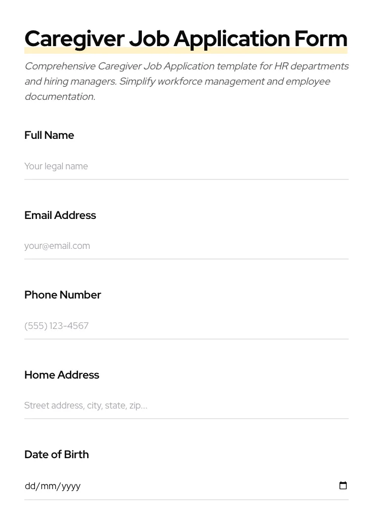 Caregiver Job Application preview
