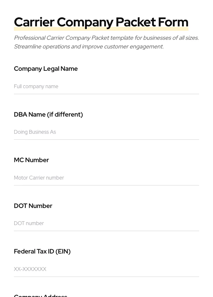 Carrier Company Packet preview